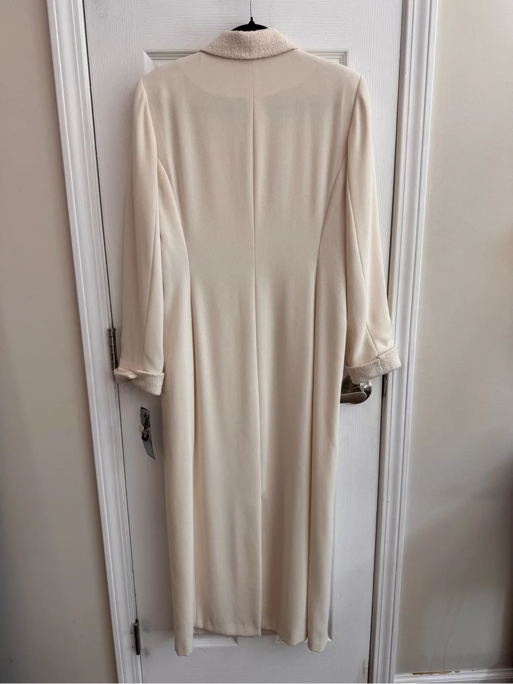 KASPER ASL Button Front Long Sleeve Cream Maxi Dress w/ Boucle Collar Size 8 NWT